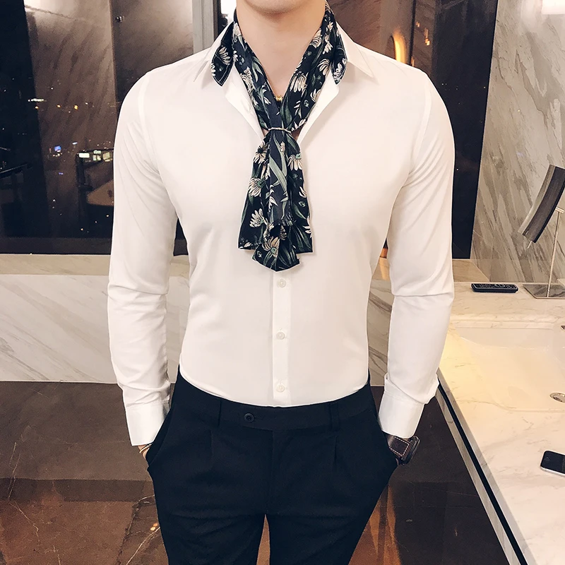 Mens Prom Shirts With Scarf 2017 New Autumn Fancy Mens