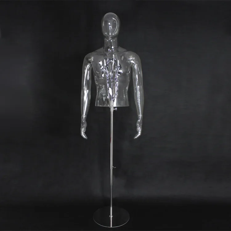 Nieuwe Aankomst Mannen Half Mannequin Mannelijke Bovenlichaam Clear Mannequin Met Metalen Basis