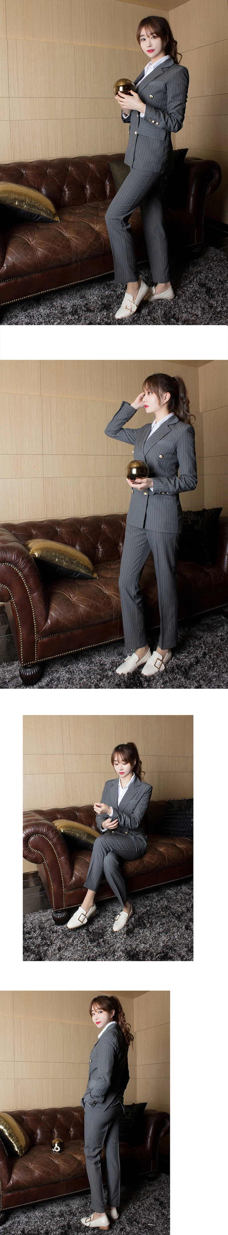 BGTEEVER рабочий бизнес полосатый Женский костюм двубортный тонкий брючный костюм Блейзер пиджак и узкие брюки офисный Женский комплект из 2 предметов