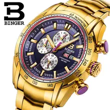 2017 font b watches b font men luxury brand Wristwatches BINGER Quartz Gold color font b