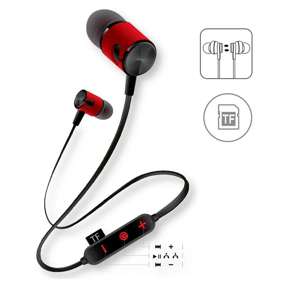 

2019 New TF Card Earphone Bluetooth Headsets with Mic Sport Metal Magnet In Ear Headset Hand Free Wireless Earbuds for Running
