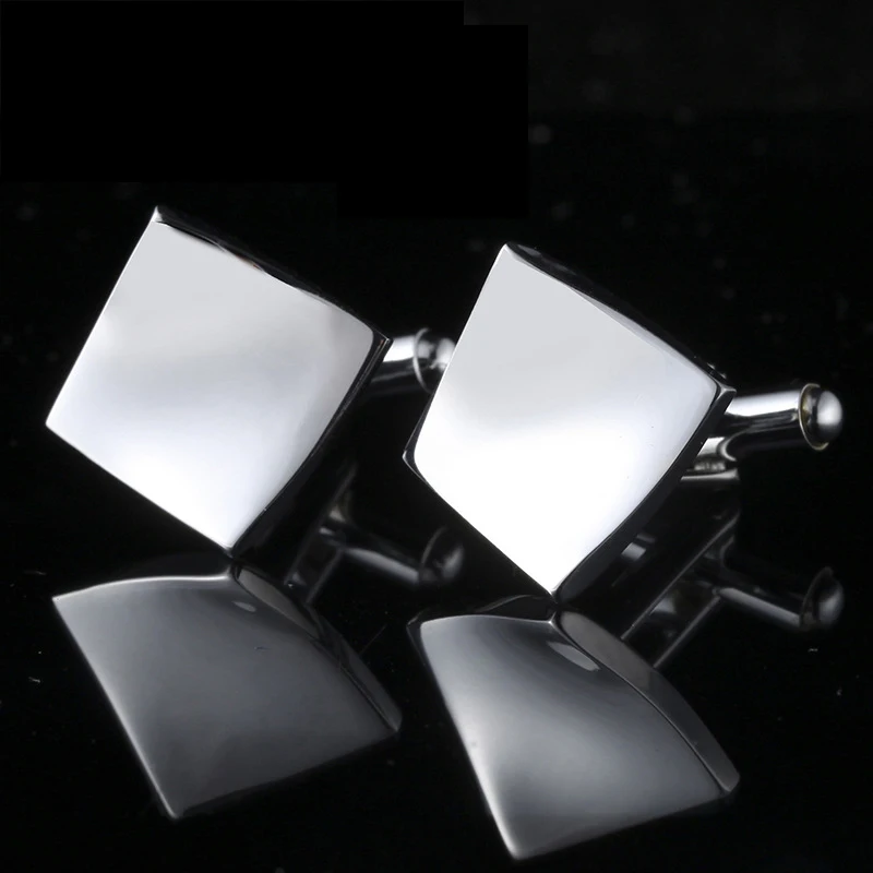 

1 Pair New Simple Style Black Rectangle Cufflinks Mens Shirt Cuff Button Christmas Gifts for Men Silver Plated Cuff link