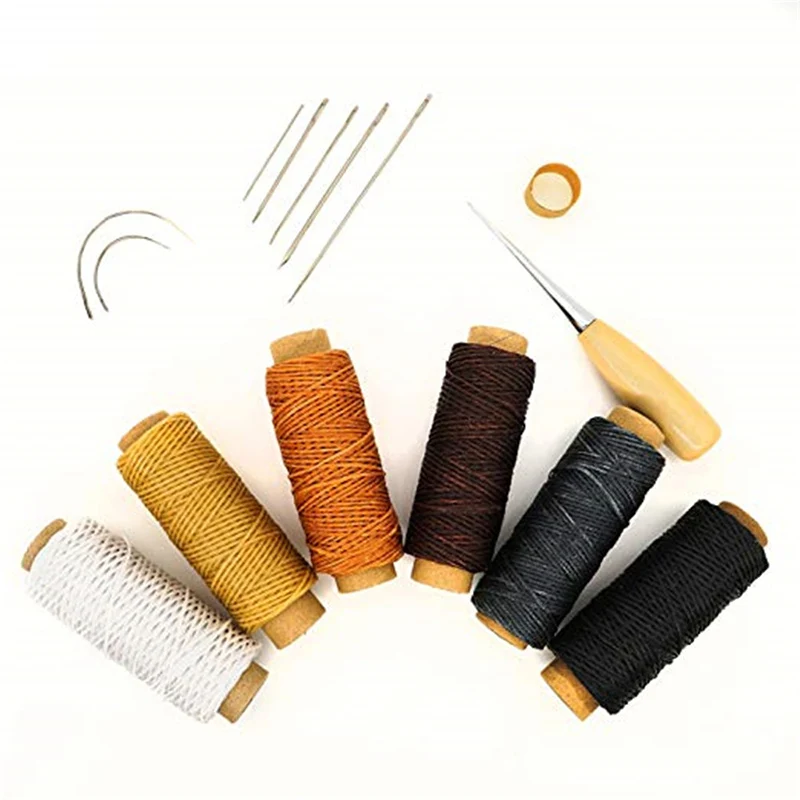 

14 PCS Leather Craft Tool Sewing Needles Leather Waxed Thread Cord Drilling Awl Canvas Shoe Repair Wood Leathercraft Accessories