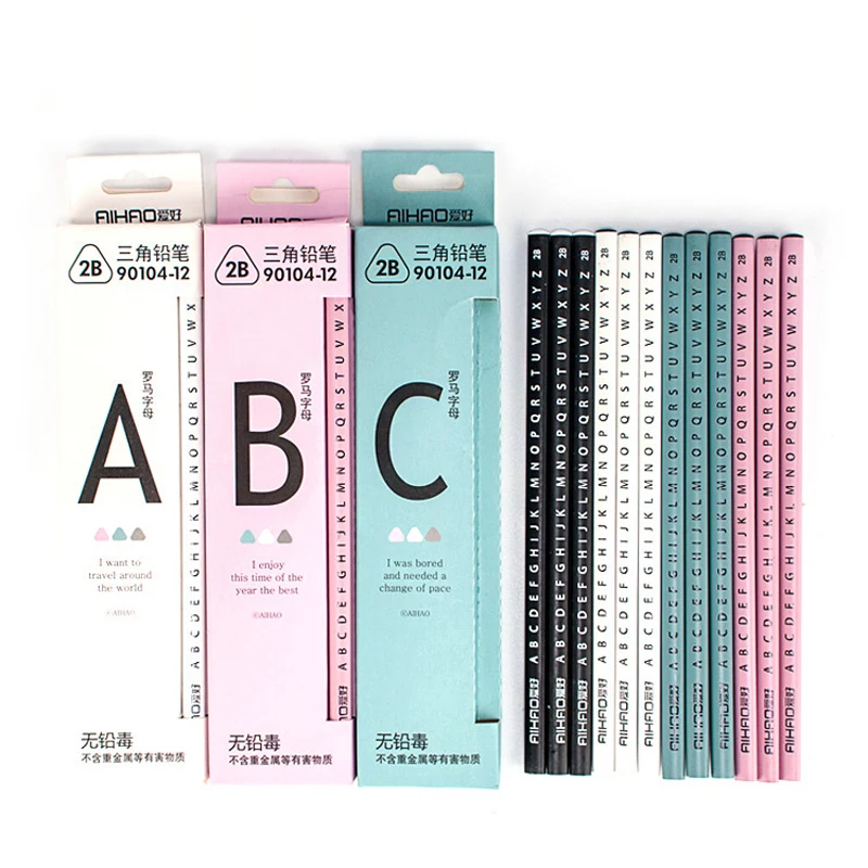 

12 Pcs/lot Roman Letter Watercolor Pen 2B Pencils Black Wood Lead Office School Student Writing Stationery Supplies