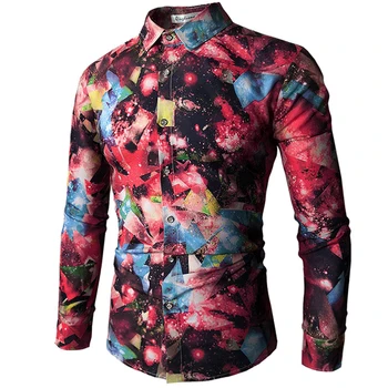 

Brand 2018 Fashion Male Shirt Long-Sleeves Tops 3D Digital Color Star Sky Print Mens Dress Shirts Slim Men Shirt XXL