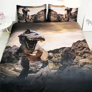 

3D Jurassic Dinosaur Bed and Bedding Set Microfiber Bedding fadeless Comforter Duvet Cover Set Queen Bedclothes for Adults Bed