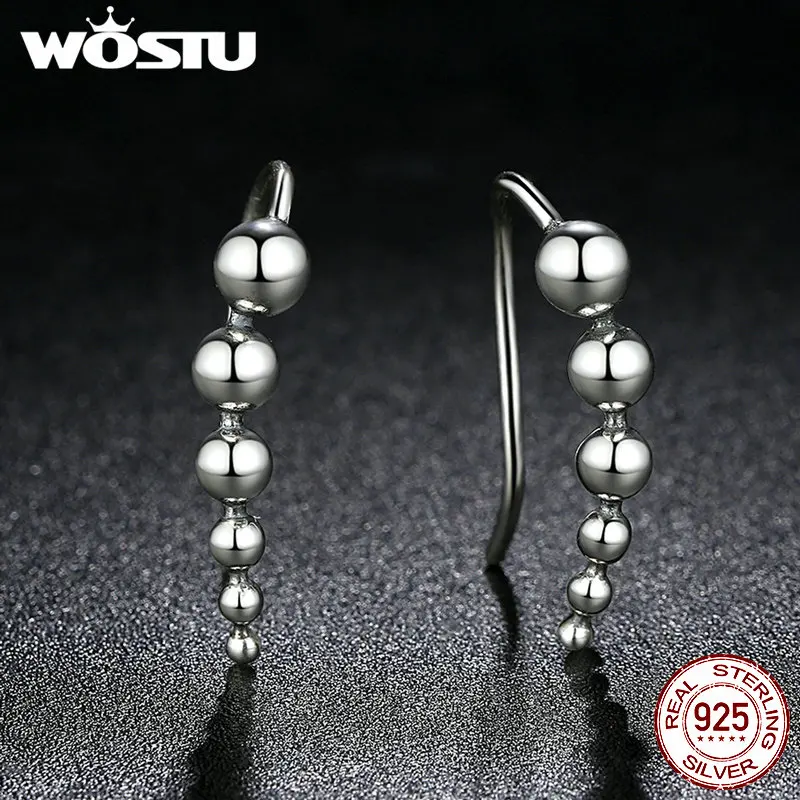 WOSTU Аутентичные 100% стерлингового серебра 925 бусины гладкие шарики 6 шт длинные