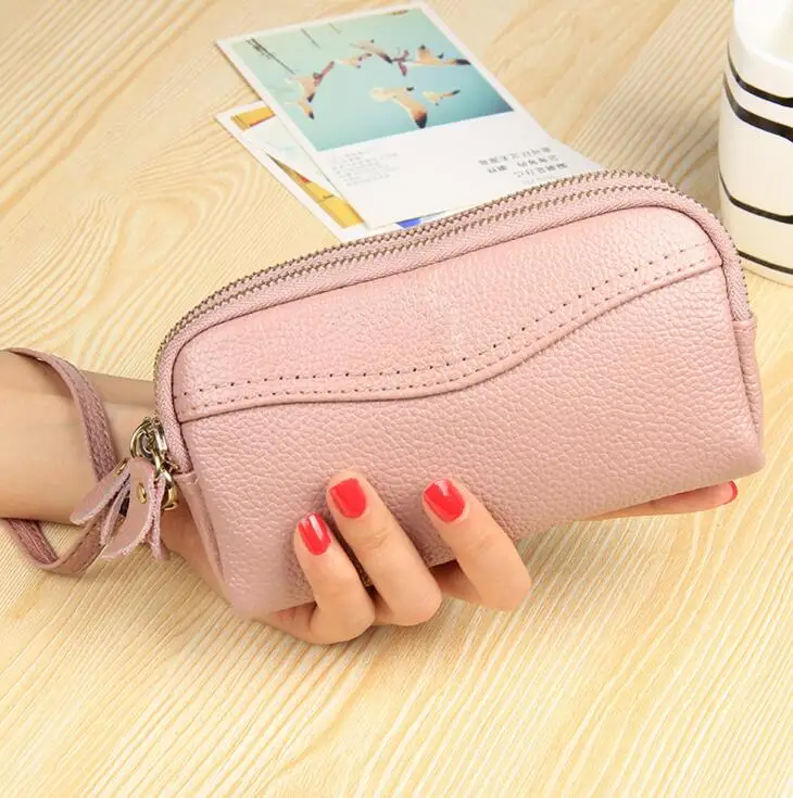 Baratos La nueva bolsa de cuero de la moda europea y americana bolsa de teléfono móvil con doble cremallera para mujer bolso de mano cero bolso