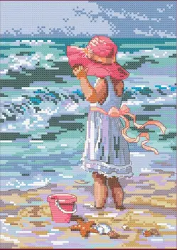 

Looking at sea girl Needlework home Decor counted cross stitch simliar DMC Cross Stitch kits 14CT needlework Set DIY embroidery