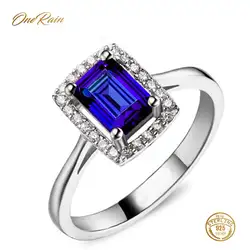 OneRain 100% Серебро 925 пробы Ruby сапфировый драгоценный камень свадебные Обручение коктейль для ювелирное женское кольцо оптовая продажа