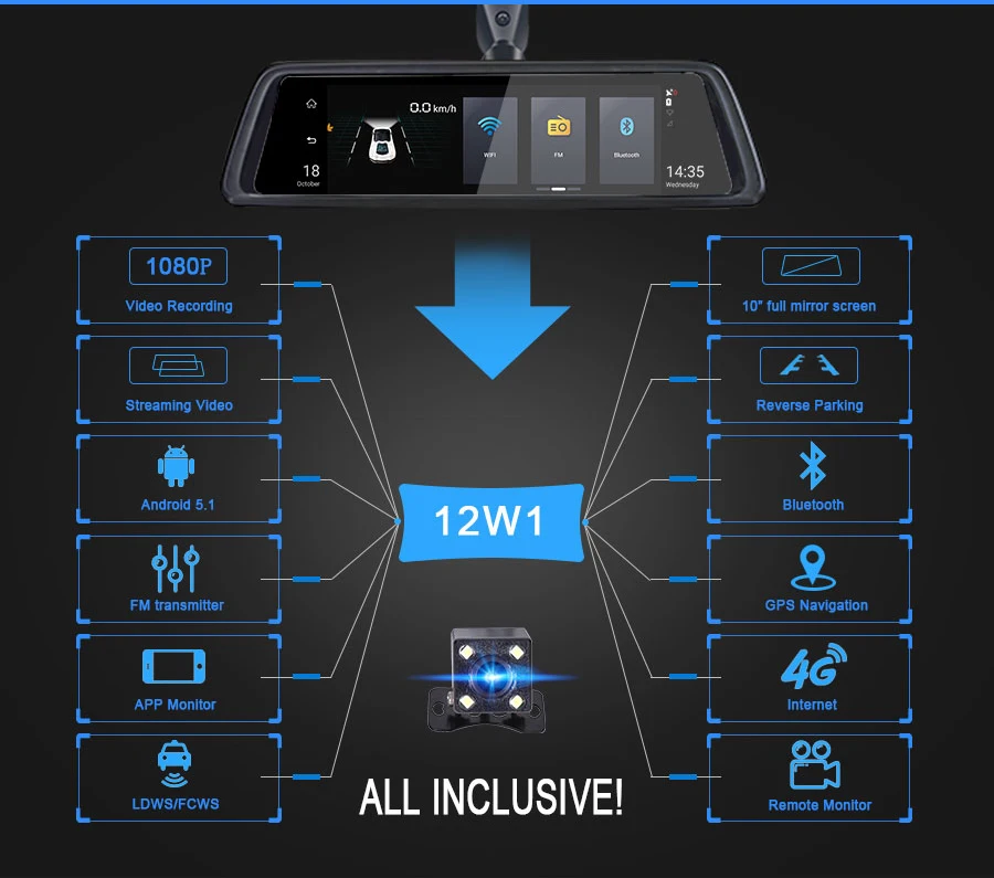Видеорегистратор YANTU 10 дюймов 4G Android Full HD 1080P|Видеорегистраторы| |