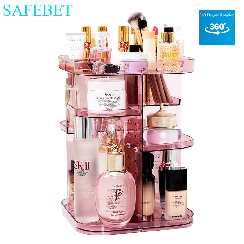 

SAFEBET Brand Cosmetics Storage Box Large Desktop DIY 360-degree Rotating Profession Makeup Organizer Removable Saves Space