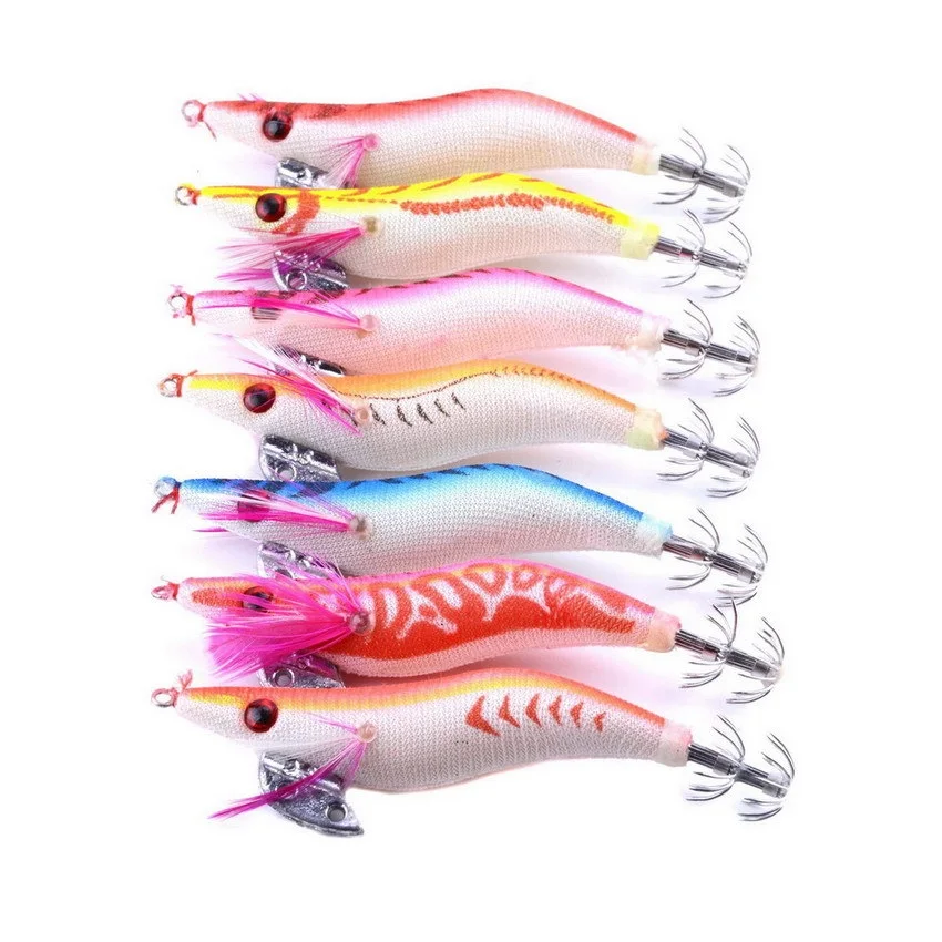 7Pcs Wood Shrimp Fishing Lure 8.5CM 11G Squid Jigs 2.5# Artificial Octopus Cuttlefish Baits | Спорт и развлечения
