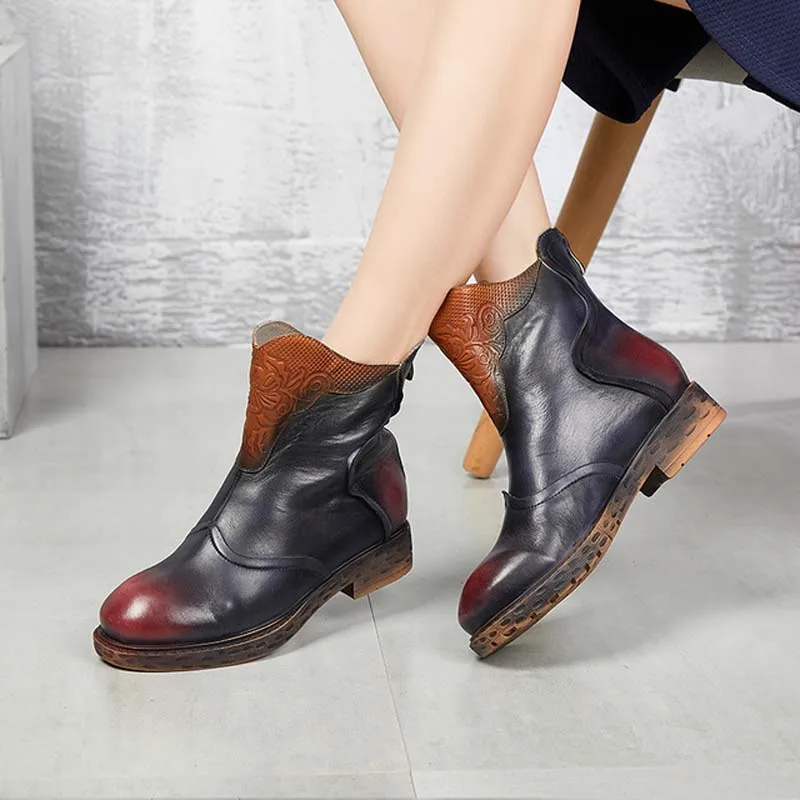 

2018 new Martin boots female retro embossed national wind short boots hand-brushed thick with leather large size women's boots