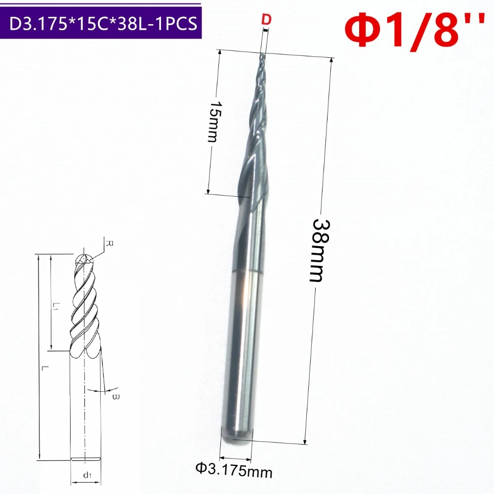 

R0.25& R0.5& R0.75& R1-1PCS,HRC55 Free shipping cnc tungsten carbide tialn coated 2 flutes tapered ball nose spherical end mill