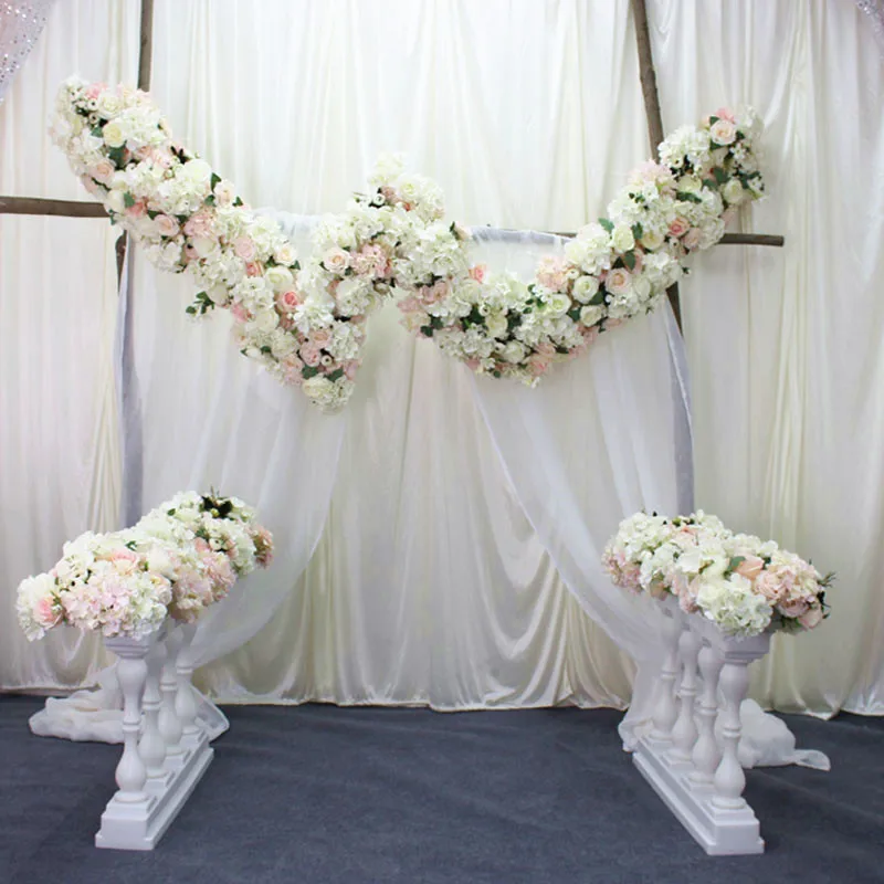 

Private custom party wedding backdrop arch decor "w" shape flower row+artificial table flower runner+flower ball centerpieces