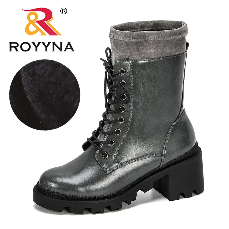 ROYYNA/Новинка года; модные женские ботинки; байкерские ботинки на плоской подошве со шнуровкой; женская обувь; Botas; удобные зимние ботинки; Feminimo - Цвет: Dark grey gray