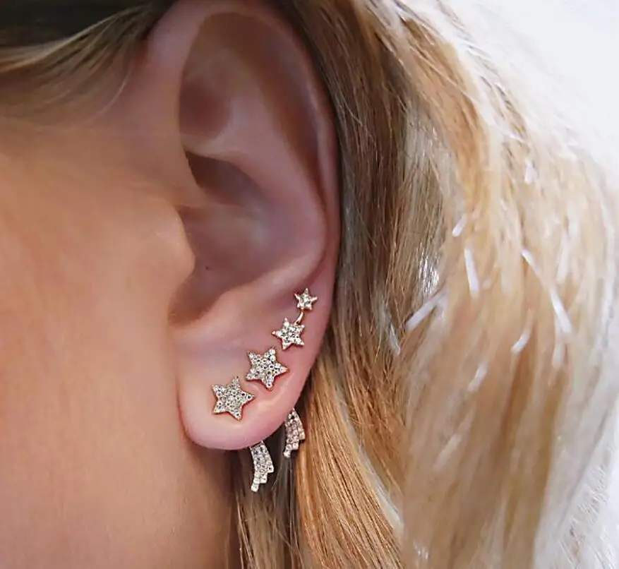 

New fashion accessories Bohemia simple alloy gold crystal stars 3 pieces set of Earrings for women party jewelry ear studs gift