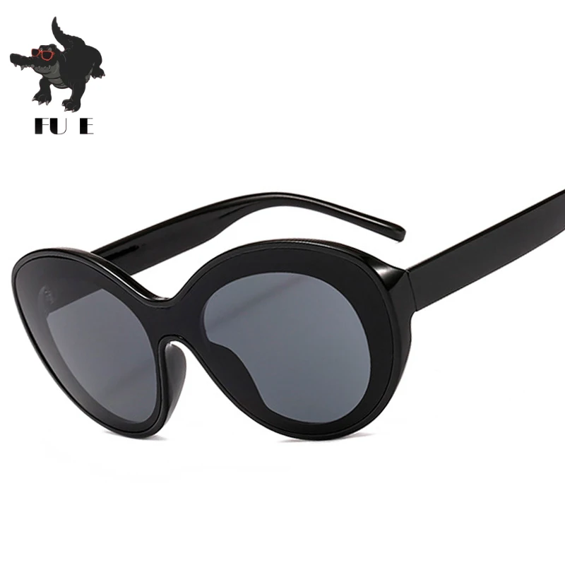 

FU E 2019 Vintage Cateyes Sunglasses Women Big Round Sun Glasses Ladies Mirror Cateye Women's Glasses Brand Designer