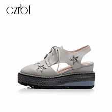 CZRBT/Женская обувь на плоской платформе; коллекция года; сезон весна-осень; обувь ручной работы из натуральной кожи; шикарная обувь на шнуровке; Босоножки на каблуке высотой 5 см, увеличивающие рост; 2,5 см