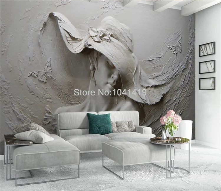 papel de parede personalizado com figuras de cimento em relevo escultura de estilo sala de decoração de mural