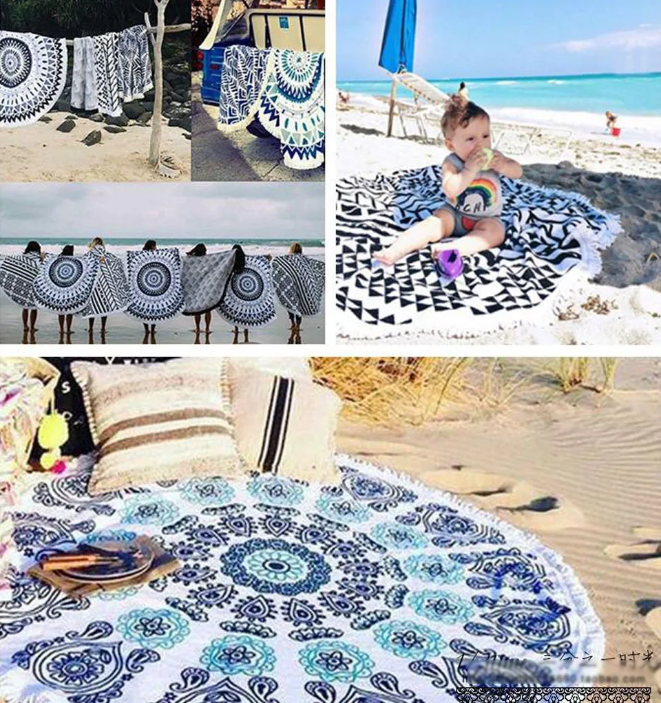 

Many Patterns 2018 New Summer Large Microfiber Printed Round Beach Towels With Tassel Circle Beach Towel Serviette De Plage