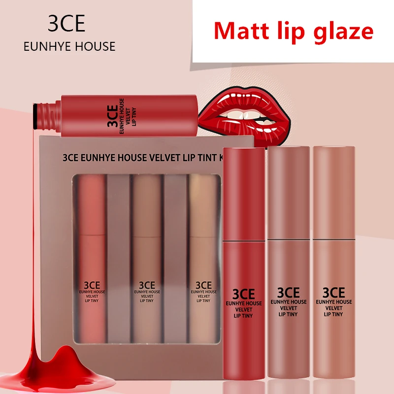 

3CE Eunhye House Make Up 3 Color In 1 Matte Lip Gloss Set Liquid Velvet Lipstick Kit Batom Long lasting waterproof Lip Glaze
