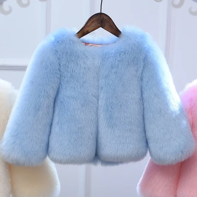 High Quality! Little Girls Winter Coats Toddler Faux Fur Jackets Fluffy