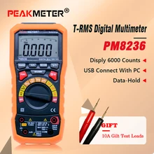 PEAKMETER MS8236 6000 Counts Digital Multimeter with T-RMS / USB 1000V 10A 60M Ohm 100mF 10MHz Duty cycle Temperature