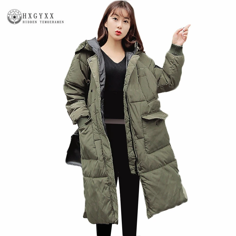 Winter Jacket Woman 2018 Loose Plus Size Hooded Parka Casual Warm Long Outerwear Down Cotton Coat Long Puffer Jackets Okb374
