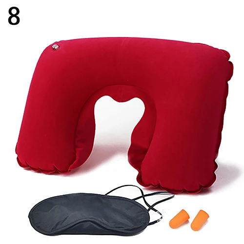 3 шт., мягкая u-образная Подушка, автомобильная, для путешествий, надувная подушка для шеи, для отдыха головы, u-образная подушка для шеи, подушка для отдыха с ушками для век - Цвет: Red