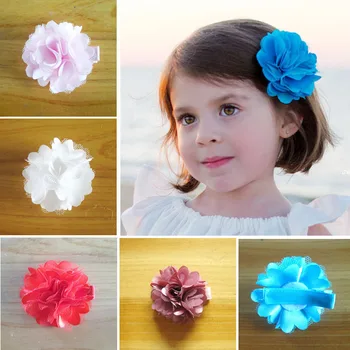 

New Arrival 1.97" Satin Mesh Flower & Crocodiles Clips kids girls Hair Accessories 14 color for choose Free Shipping 100pcs/lot