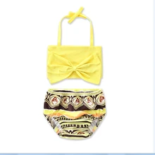 Купальник для девочек из двух предметов; комплект из 2 предметов для маленьких девочек; бикини с узлом и бантом; купальный костюм