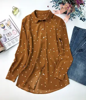

Spring Summer New 2019 100% Polka Dot Women Blouse Silk Long Sleeve Office Ladies Shirt Casual Femme Clothes