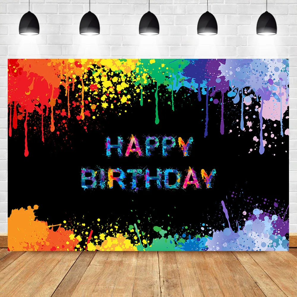 

NeoBack Graffiti Happy Birthday Party Photography Backdrops Color Spray Paint Custom Photo Background Photophone