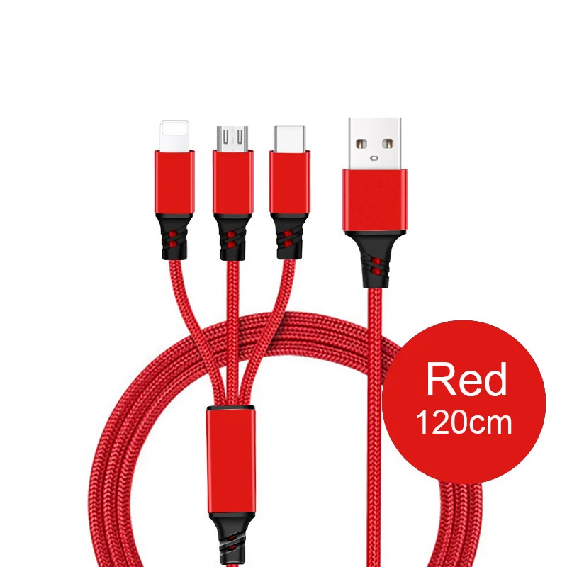 Cabo do Carregador 3in1 para o Iphone Usb tipo c para Huawei Cabo de Fio de 1.2m de Comprimento Logotipo Personalizado 8 Plus x xr xs Max Micro Android 3in1 5 6 7 10 Cheap Cabos flexíveis de celular