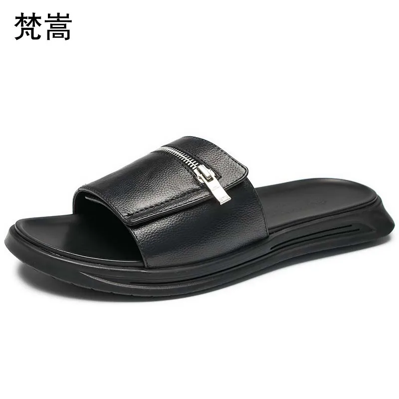 

outdoor youth Korean version sandals casual personality summer all-match cowhide fender summer men genuine leather slippers
