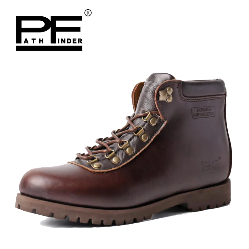 Goedkoop Pathfind Mannen Lederen Martin Waterdichte Tooling militaire Laarzen Outdoor Casual Schoenen Retro mens timber Super Warme Laarzen
