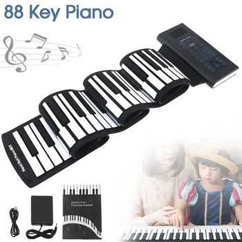

88 Keys USB MIDI Output Roll Up Piano Rechargeable Electronic Flexible Keyboard Organ Built-in Speaker with Sustain Pedal
