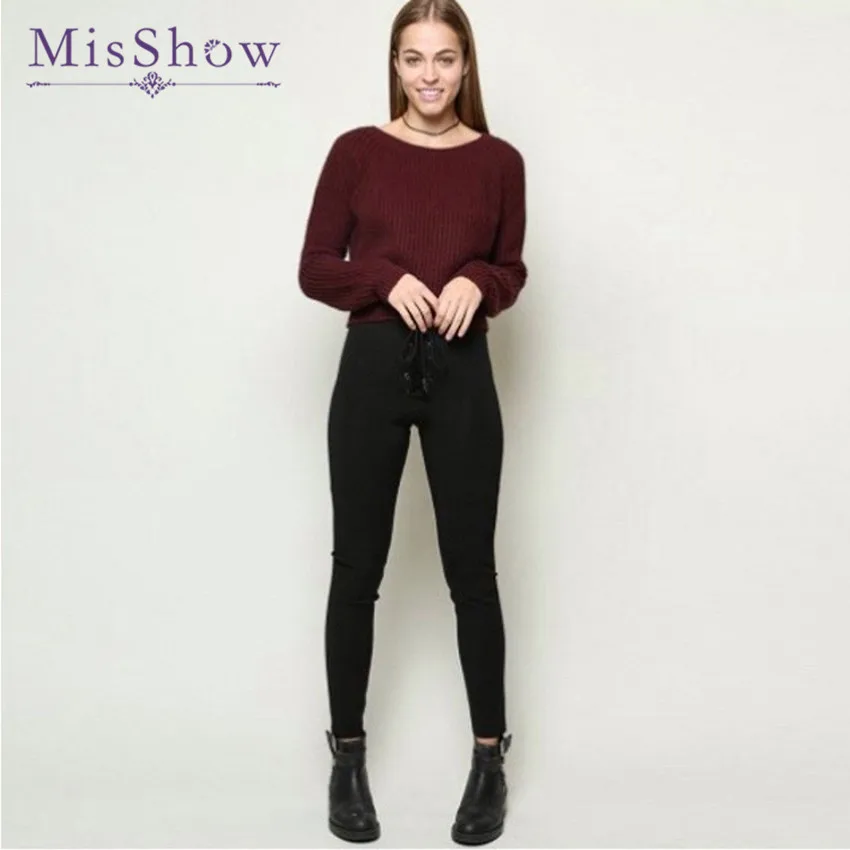 Женский свитер с длинным рукавом MisShow однотонный бордовый Свободный пуловер