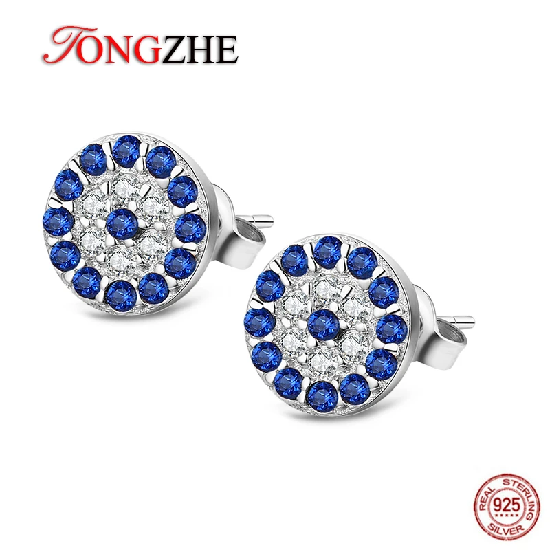 TONGZHE современные женские серьги модные ювелирные изделия 925 серебро с голубым камнем CZ девушка серьги гвоздики для женщин Bijoux Femme