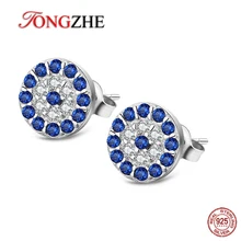 TONGZHE современные женские серьги модные ювелирные изделия 925 серебро с голубым камнем CZ девушка серьги гвоздики для женщин Bijoux Femme