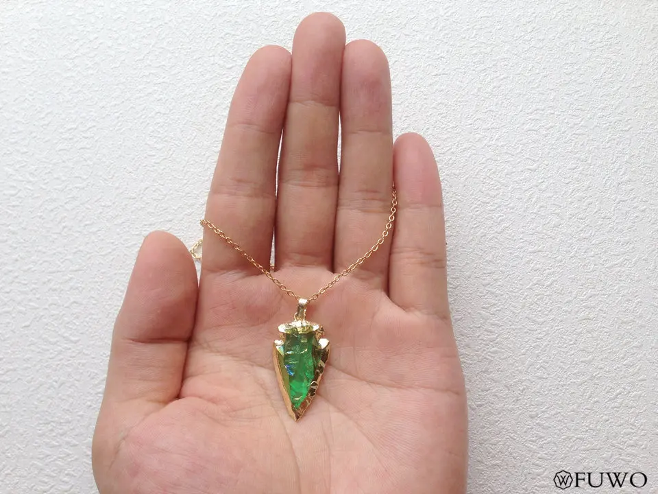 Aura Quartz Crystal Arrowhead Necklace 12