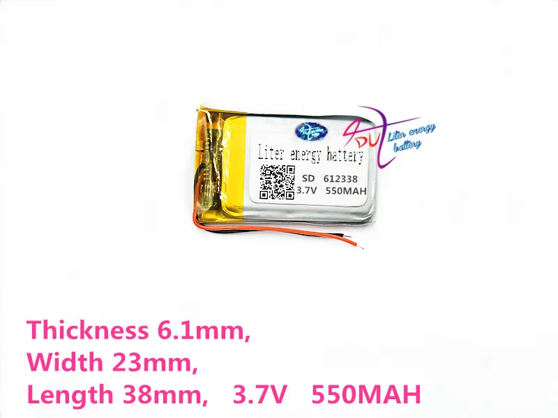 

Polymer battery 612338 3.7v 550mah smart home MP3 speakers Li-ion battery for dvr,GPS,mp3,mp4,cell phone,speaker