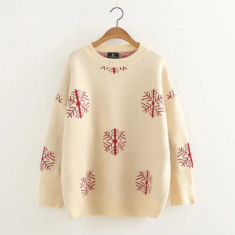 

Fresh Sweet Style Snowflake Jacquard Knitting Sweater For Women All-Match Autumn Winter Pullovers Mujer Pull Christmas Outerwear