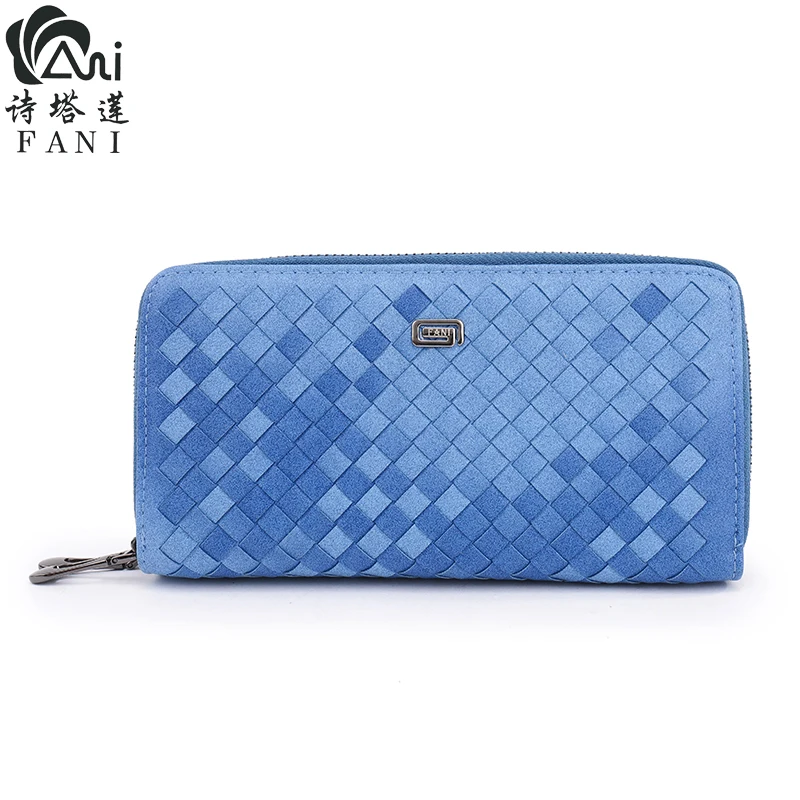 

FANI Brand Weave Women Wallets Fashion Ladies Clutch Wallet PU Leather Long Purses Women Coin Purse Double Zippers Plaid Wallet