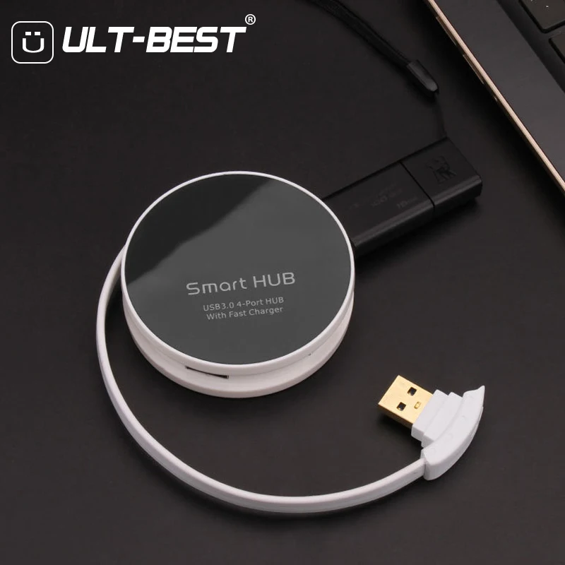 ULT-BEST USB 3,0 Hub 4 Порты и разъёмы 4-Порты и разъёмы USB 3 вцв Портативный концентраторы супер Скорость USB разветвитель Кабель круглый дизайн для ноутбука Macbook