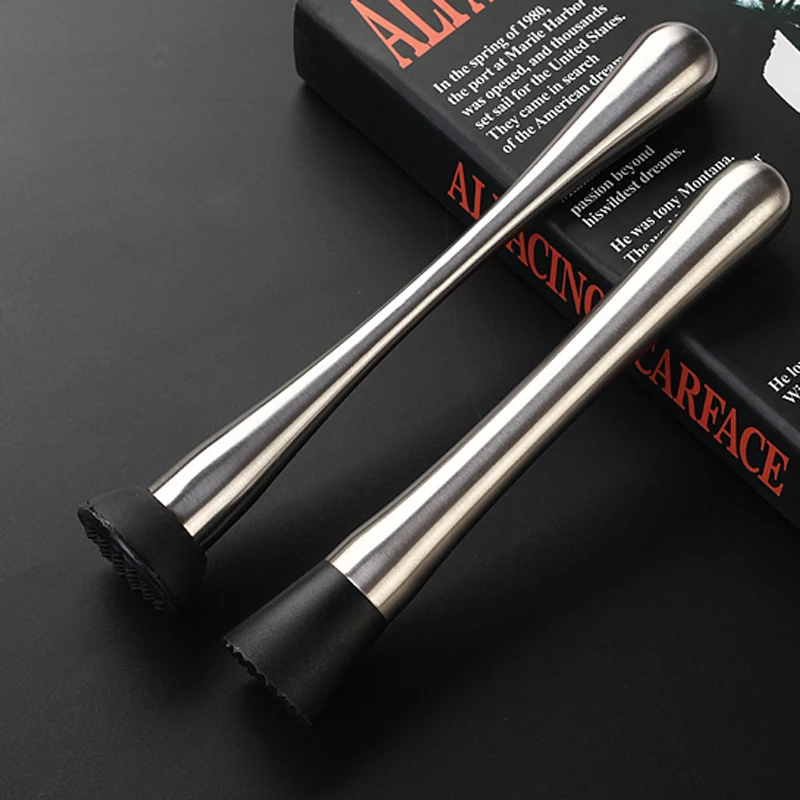 2Pcs Stainless Steel Drink Cocktail Muddlers Herb Fruit Muddling Bar Mixer Long Muddlers with Grooved Nylon Head Home Bar Tools