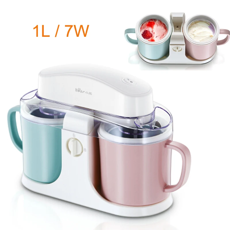 

15%JA132 Home Automatic Ice Cream Machine with 2 Barrel 1L 7W DIY Ice Cream Maker One Button Operation Non-stick Aluminum Liner