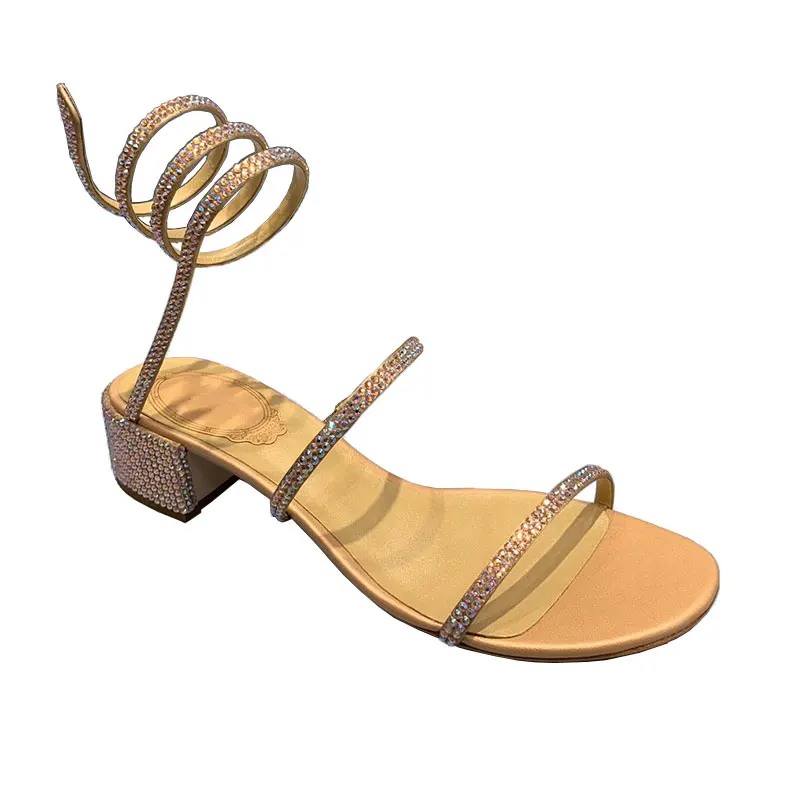 

Italian designe fashion Golden crystal-embellished satin sandals womens leather-backed satin outdoor sandals